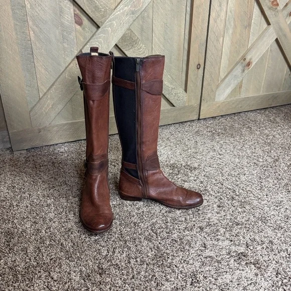 Frye Anna Gore tall whiskey Brown Leather Boots Size 7.5 - Picture 4 of 12